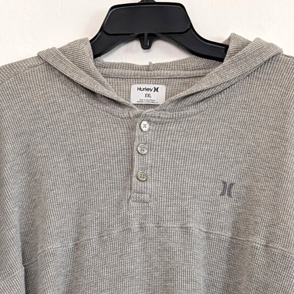 HURLEY Pullover Men's 2XL Gray Henley Waffle Hooded Long Sleeve Casual - Picture 2 of 15